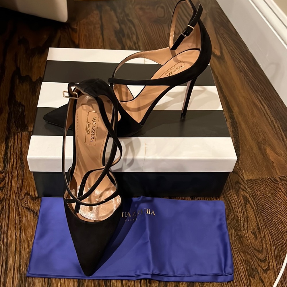 Aquazzura Viviana pump 105 Suede in black color , size 391/2